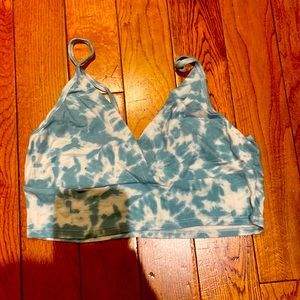 Blue and white tie dye crop top.